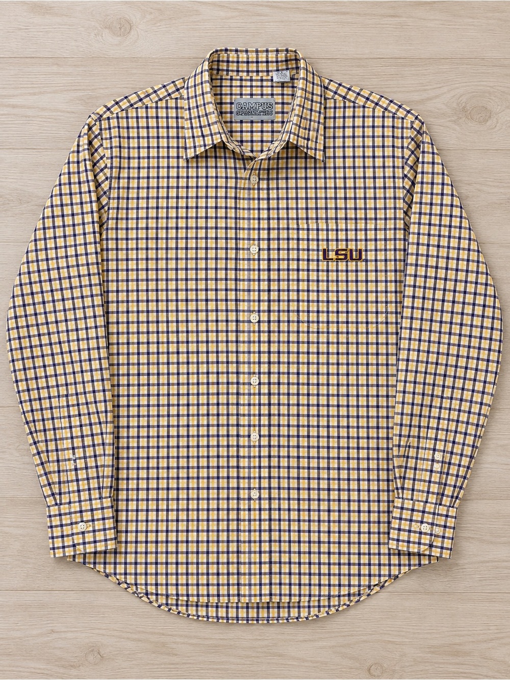 Men’s Plaid purple and gold LSU tigers button down plaid shirt large